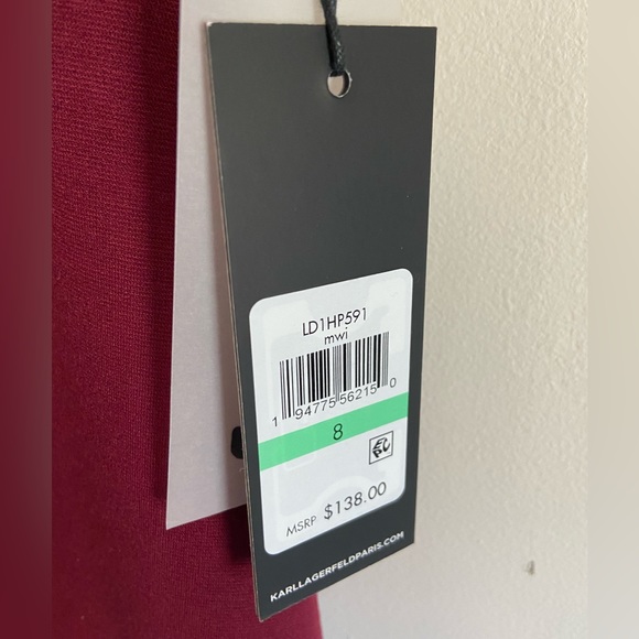 Karl Lagerfeld Paris Ponte-Knit Asymmetrical Dress Mulled Wine 8 New Wit… - Picture 3 of 7